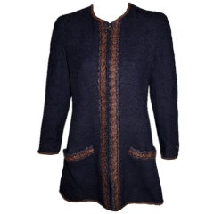 CHANEL Navy Tweed Brown Trim Jacket 40/8