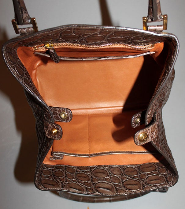 Women's LORO PIANA Brown Crocodile Leather $18.5k Globe Bag