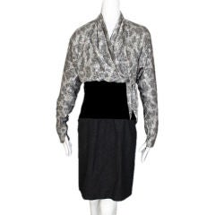 Vintage JACQUELINE DE RIBES Wool Silk Velvet Wrap Front Dress 6