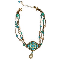 Vintage CHANEL 1960s Gripoix Faux Turquoise Pearl Necklace