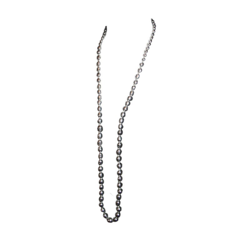 CHANEL Vtg '81 Faux Pearl Long Silver Necklace Sautoir