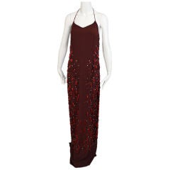 GUCCI  Tom Ford  Burgundy Wool Beaded Gown 42/6