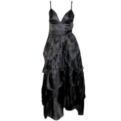 GIVENCHY Couture Black Silk Tiered Cocktail Dress 38/6