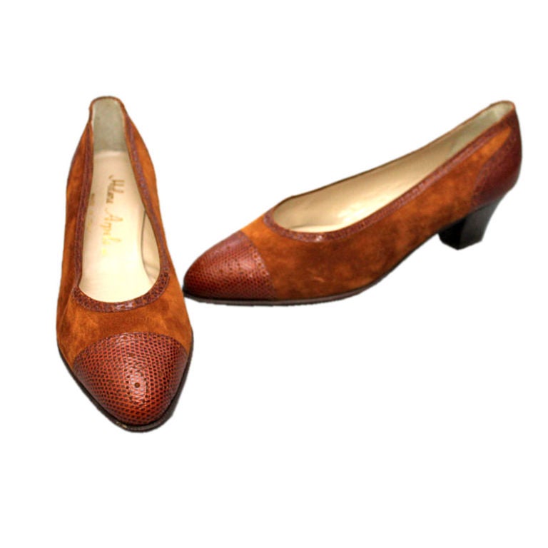 HELENE ARPELS Vintage Brown Suede Lizard Pumps 7 NEW