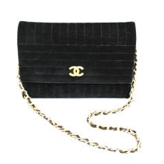 Vintage Chanel Ribbed Black Velvet Evening Bag with Chain Strap