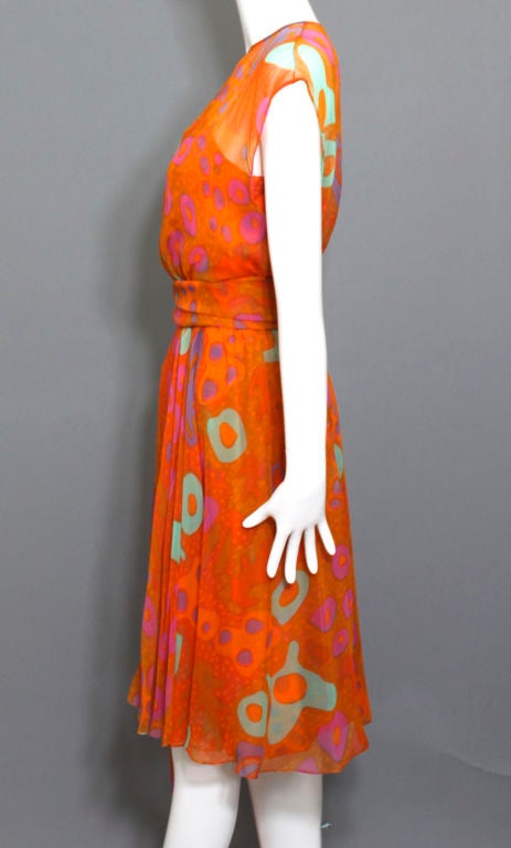 Vintage SARMI Orange Chiffon Dress with Shawl or Sash US 12