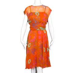 Vintage SARMI Orange Chiffon Dress with Shawl or Sash US 12
