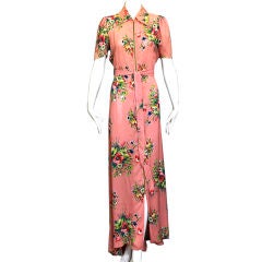 1930s Floral Silk Zip Dress with Train Worn By Ginger Rogers