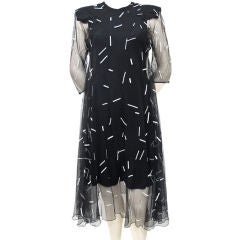 Vintage Stavropoulos Couture 1970s Flocked Black Net Cocktail Dress 8
