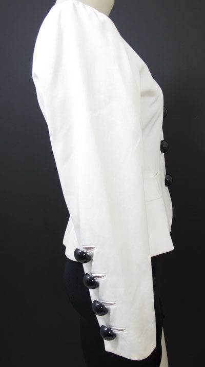 Yves Saint Laurent 1980s White Peplum Jacket w Domed Buttons 8