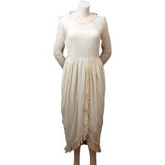 Richilene New York '70s Ivory Dotted Net Ruffle Dress 8