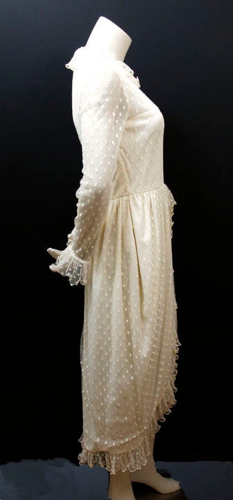 Richilene New York '70s Ivory Dotted Net Ruffle Dress 8