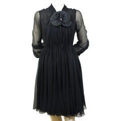 Vintage Ferdinando Sarmi Black Chiffon Camellia Dress 40 6