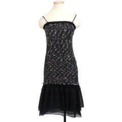 Chanel Black Multi Fantasy Tweed Boucle Ruffle Hem Dress 34 2