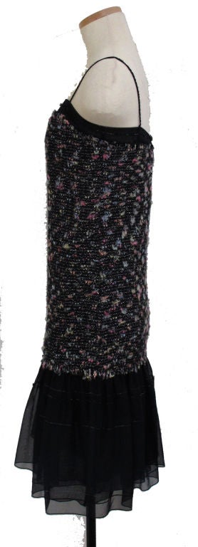 Chanel Black Multi Fantasy Tweed Boucle Ruffle Hem Dress 34 2 1