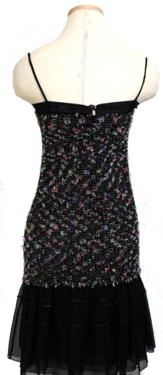 Chanel Black Multi Fantasy Tweed Boucle Ruffle Hem Dress 34 2 2