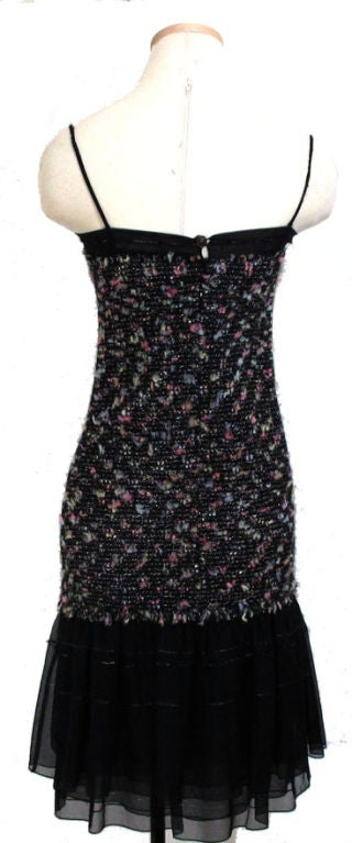 Chanel Black Multi Fantasy Tweed Boucle Ruffle Hem Dress 34 2 3