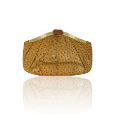 Judith Leiber Vintage Tan Ostrich Gold Hardware Handbag