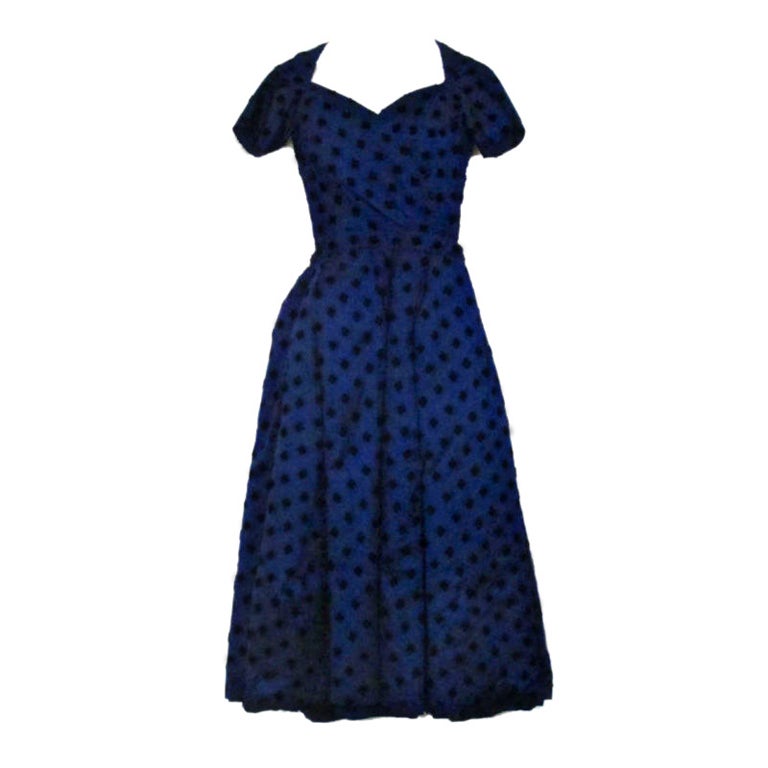 Mainbocher Couture Navy Silk Party Dress at 1stdibs
