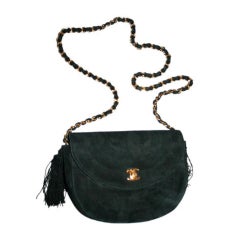 CHANEL Vintage Black Suede Tassel Shoulder Bag