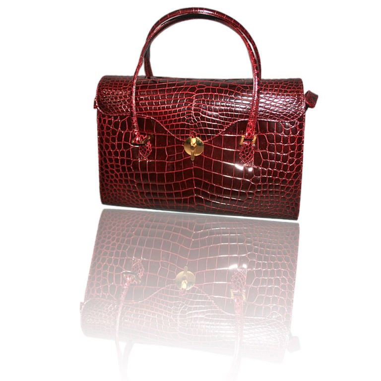 HELENE ARPELS Vtg Burgundy Alligator Satchel Tote Bag
