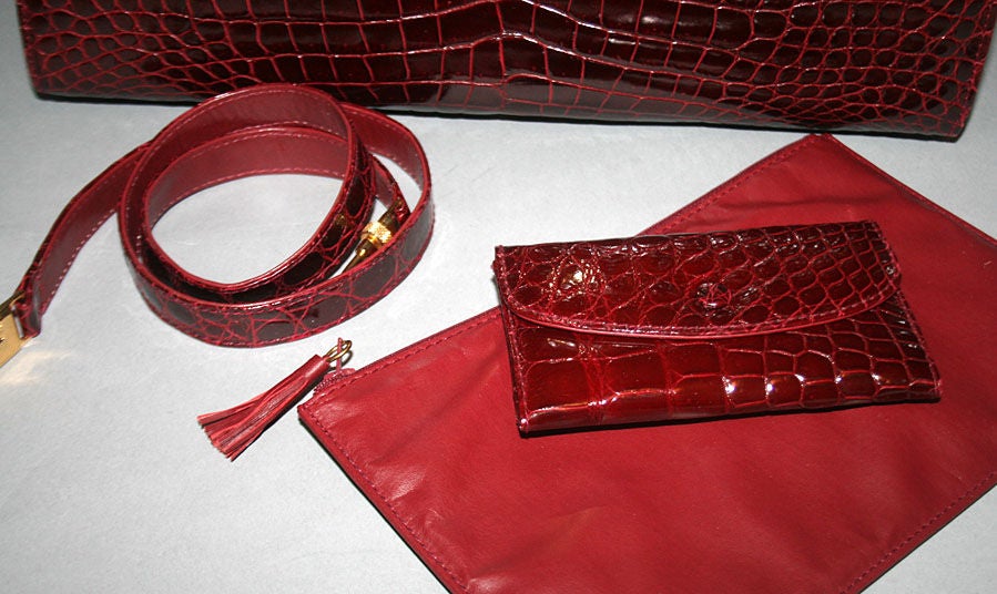HELENE ARPELS Vtg Burgundy Alligator Satchel Tote Bag 1
