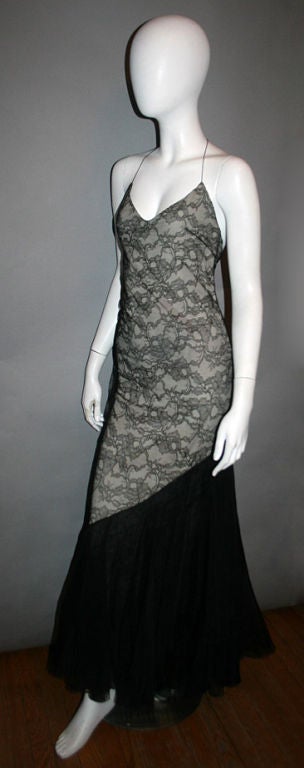 CHANEL Vintage Black Chantilly Lace Evening Gown US 2-4