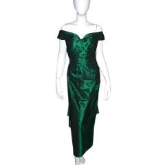 CHRISTIAN DIOR Vintage Emerald Green Taffeta Silk Gown 36/4