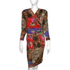 LEONARD Vintage Wool Silk Print Jersey Dress 38/6