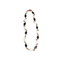 Chanel 1983 Pearl Black Gripoix Necklace Sautoir