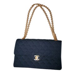 CHANEL Vintage Navy Fabric Quilted Flap Bag CHANEL Vintage Navy Fabric Quilted Flap Bag