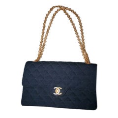 CHANEL Retro Navy Fabric Quilted Flap Bag