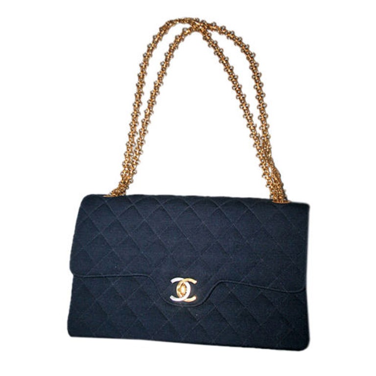 CHANEL Vintage Navy Fabric Quilted Flap Bag