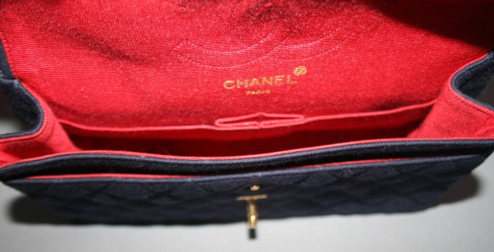 CHANEL Vintage Navy Fabric Quilted Flap Bag 1