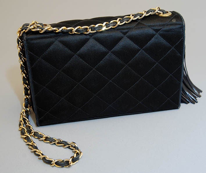 CHANEL Black Quilted Satin CC Logo Tassel Flap Bag 1