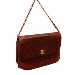 Vintage CHANEL Burgundy Stitched Leather CC Logo Flap Bag
