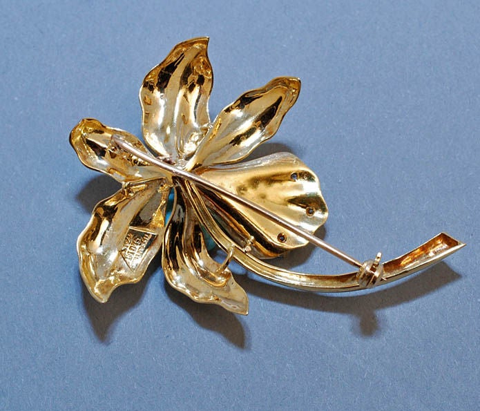 TIFFANY & CO. Solid 18kt  Gold Orchid Brooch Diamond Accents