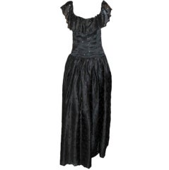 OSCAR DE LA RENTA Black Silk Eyelet Evening Gown 4-6