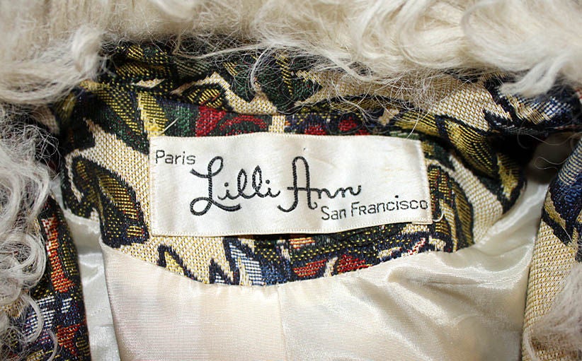 Women's LILLI ANN Floral Tapestry Coat Lamb Fur Trim  M