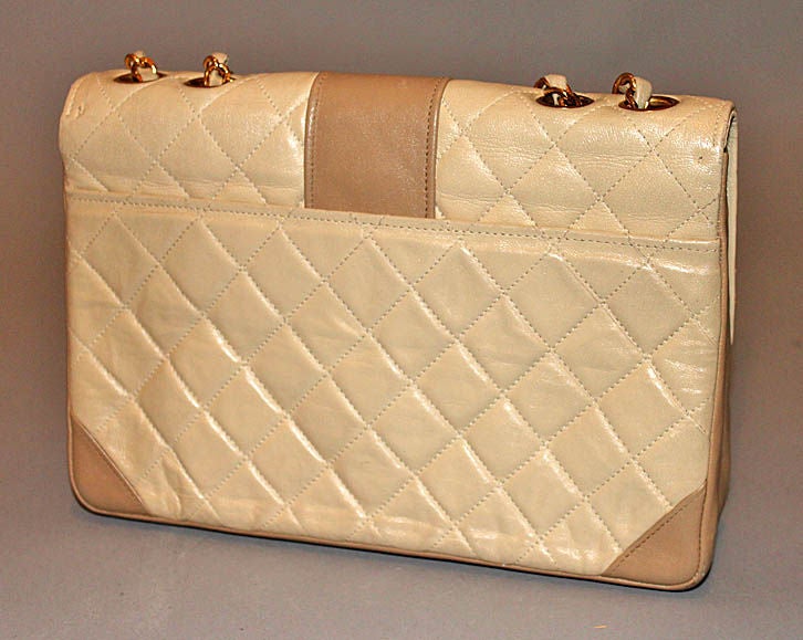 Women's CHANEL Beige Two-tone Quilted Leather Flap Bag Circa 1970s