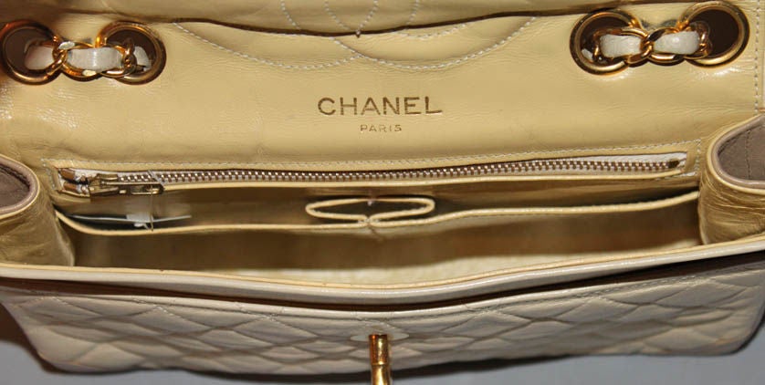 CHANEL Beige Two-tone Quilted Leather Flap Bag Circa 1970s 2