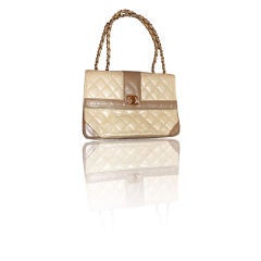 Vintage CHANEL Beige Two-tone Quilted Leather Flap Bag Circa 1970s