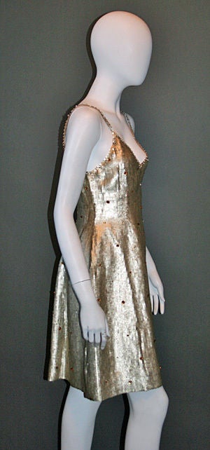 KRIZIA Hand Beaded Gold Sequin Dress w/ Crystal Detail 38/6