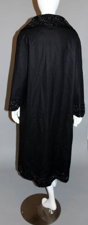 Women's VALENTINO Black Wool Beaded Coat Large For Sale