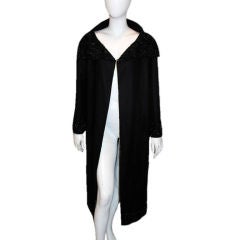Retro VALENTINO Black Wool Beaded Coat Large