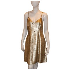 KRIZIA Hand Beaded Gold Sequin Dress w/ Crystal Detail 38/6