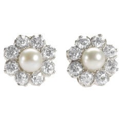 Pearl and Diamond Cluster Earrings