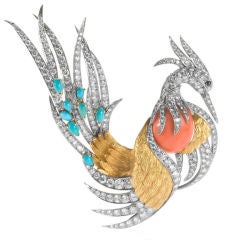 Pierre Sterlé Magnificent Phoenix Bird Pin, 1963c