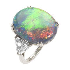 Extraordinary Black Opal, Diamond and Platinum Ring