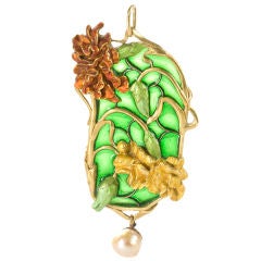 Magnificent French Art Nouveau Plique a Jour Enamel Pendant